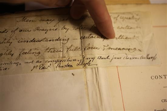 AUSTEN, Jane (1775-1817) - an autograph manuscript fragment AUSTEN, Jane (1775-1817) - an autograph manuscript fragment